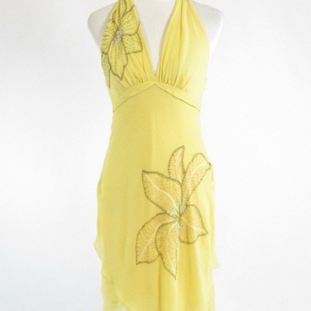 BCBGMaxazria yellow silk halter dress - Size 8